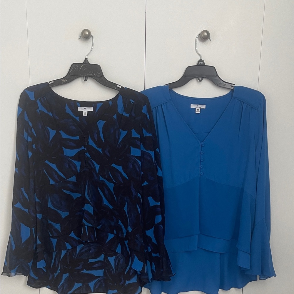 2 Halston Blue Women's Blouses Small Petite
